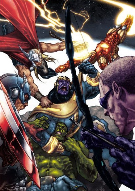 Simone Bianchi - Litografia Thanos contro Gli Avengers  firmata